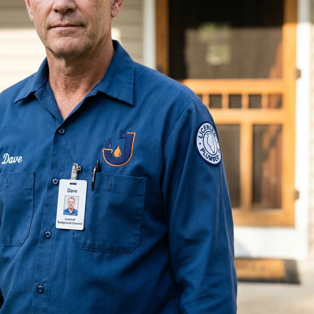 Licensed plumber showing ID badge in Hutchinson, KS